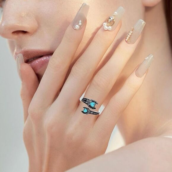 Western Horseshoe Turquoise Heart Spoon Good Luck Ring Sterling Silver - Picture 2 of 6